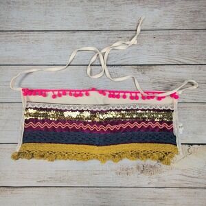 Natural Life Bohemian Pom Pom Sequin Lace Trimmed waitress server Apron‎